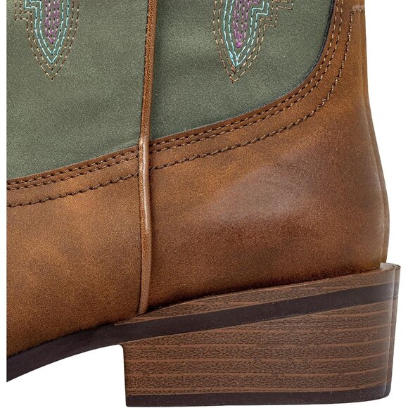 Western Cowgirl Boots with Square Toe & Two-Tone Stitch Vintage Block Heel - Picture 4 of 8